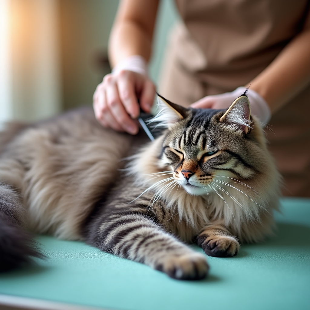 Gatto durante una sessione di toelettatura delicata