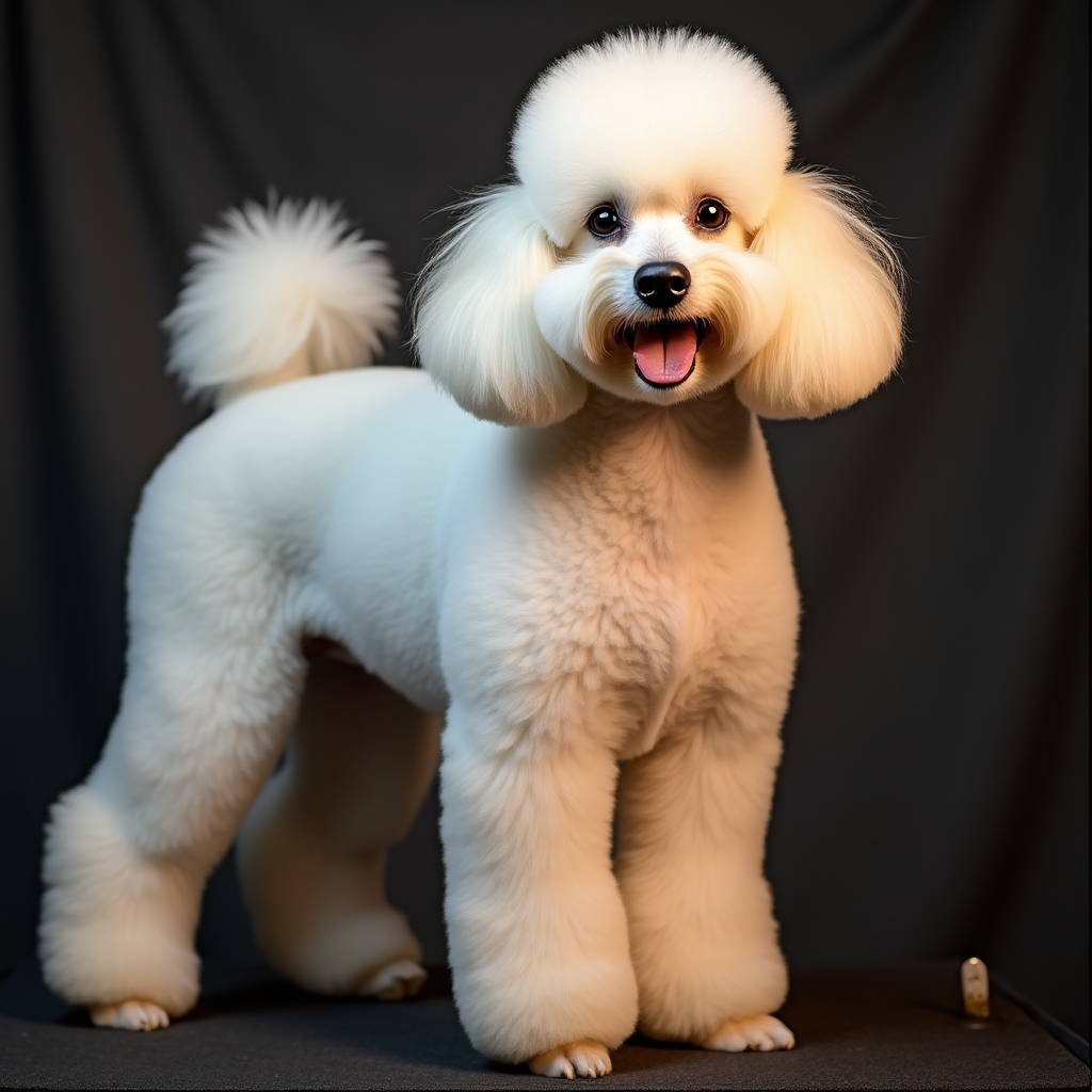 Cane con pelo folto dopo il taglio professionale in salone